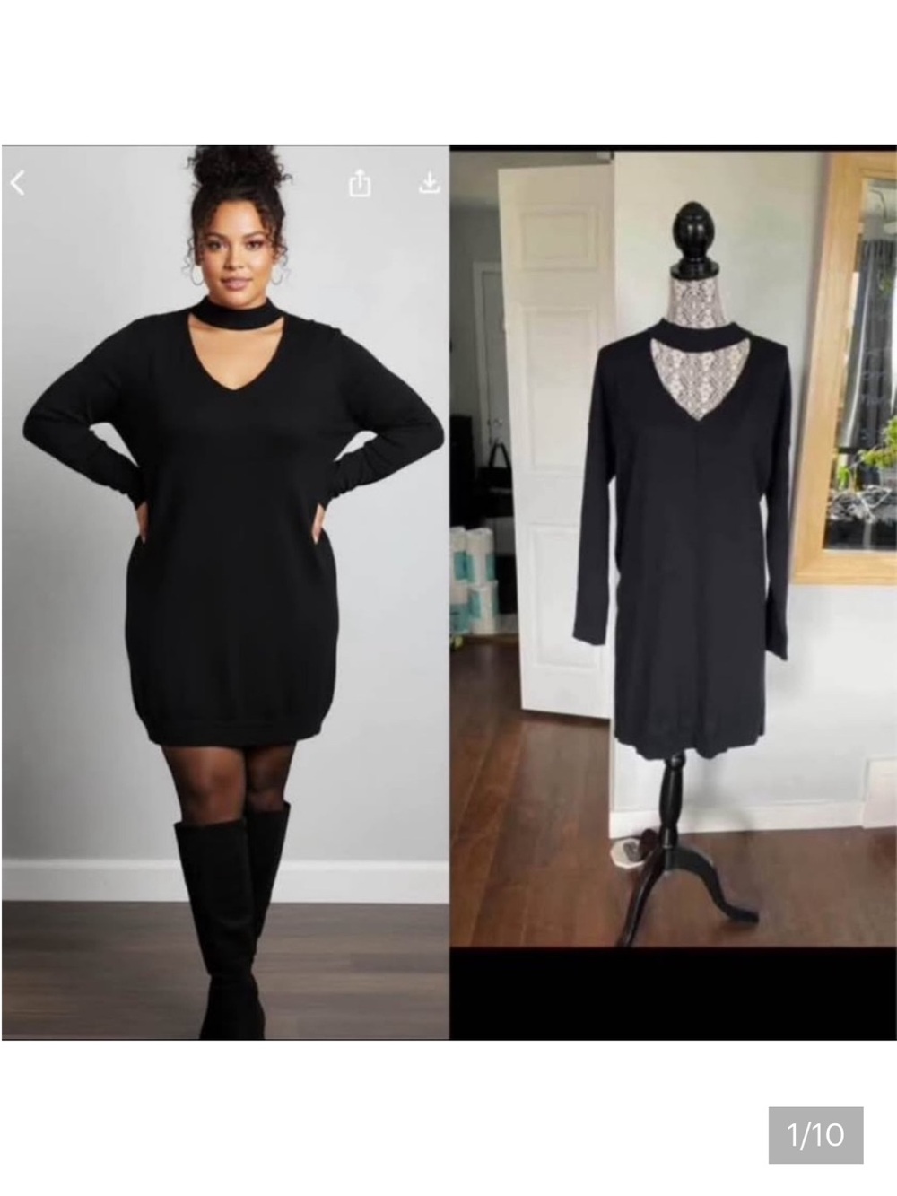 NWT JustFab XL Choker Knit Dress. Black.